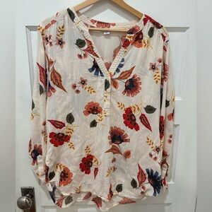 Old Navy Floral Blouse - Cream and Red